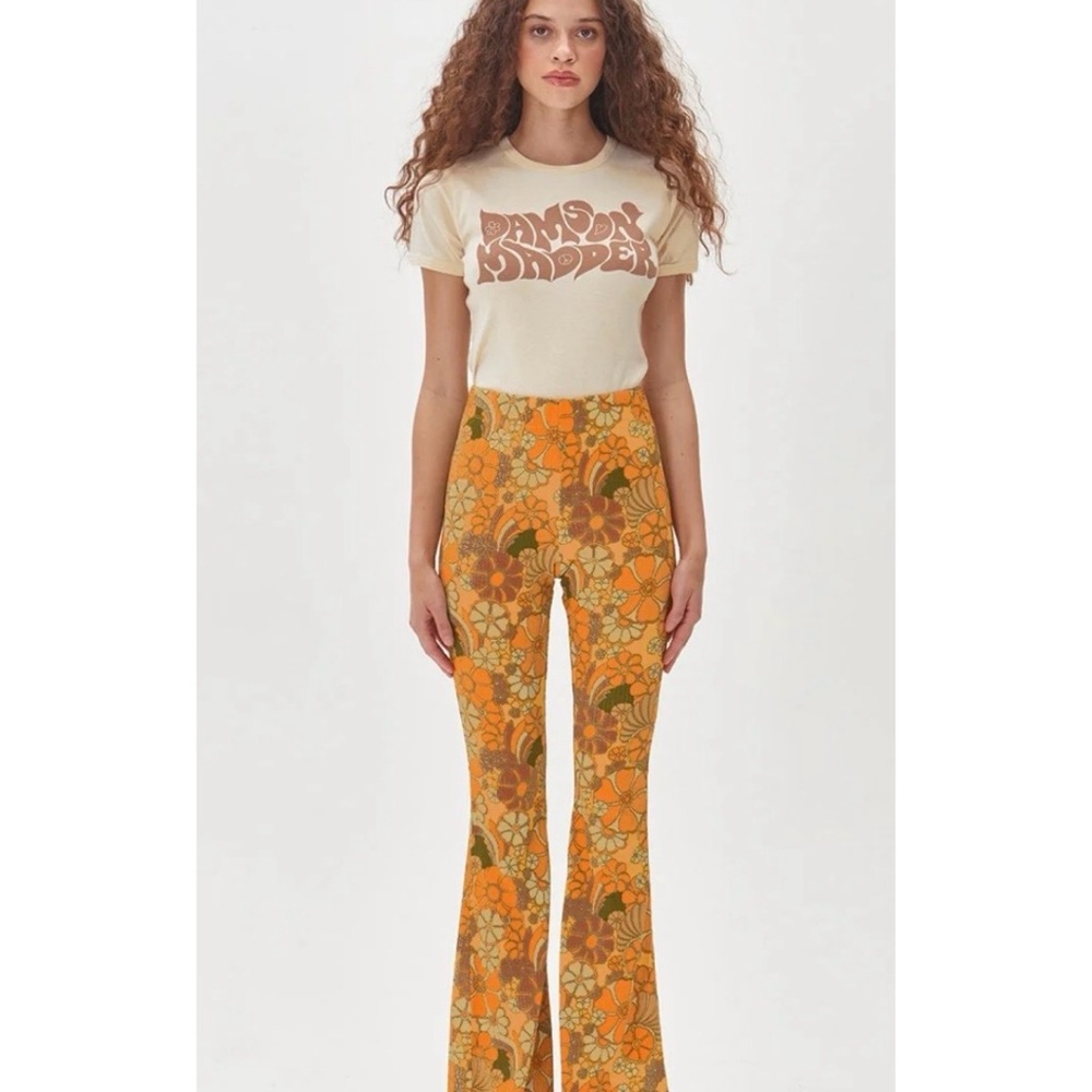 Damson Madder Dolly Psychedelic Stretch Flared Pants Size 2 or 8UK